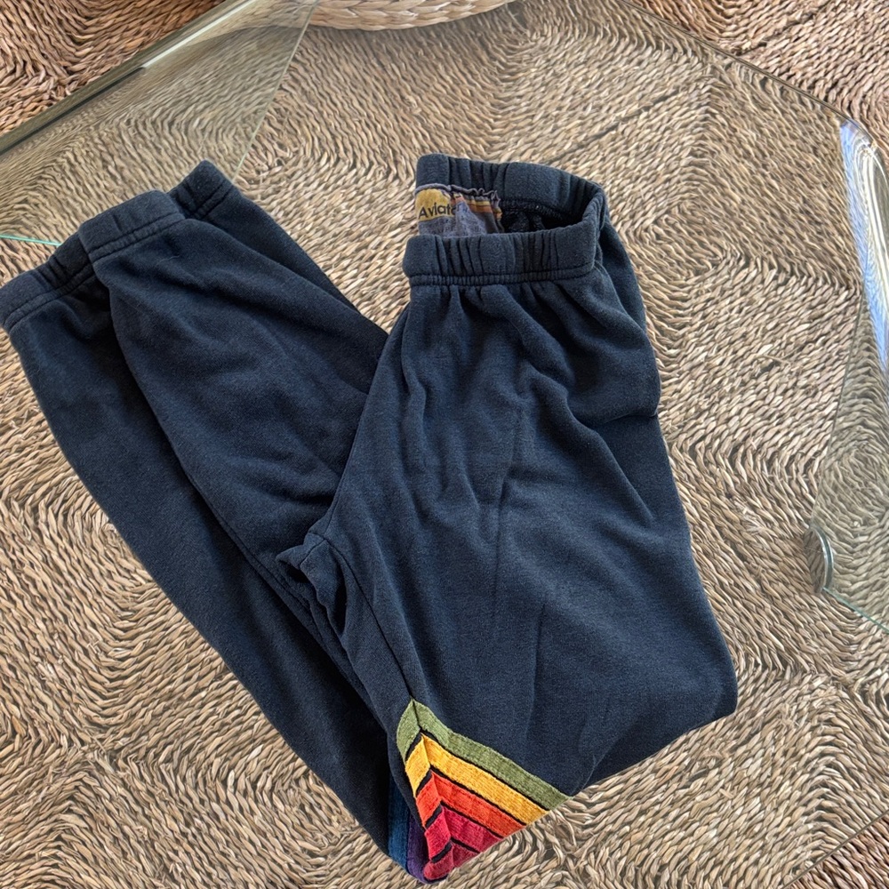 Aviator Nation Navy Sweatpants with Rainbow Chevron XS